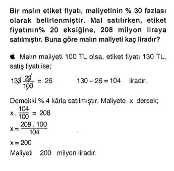 kpss matematik kar zarar problemi sorusu